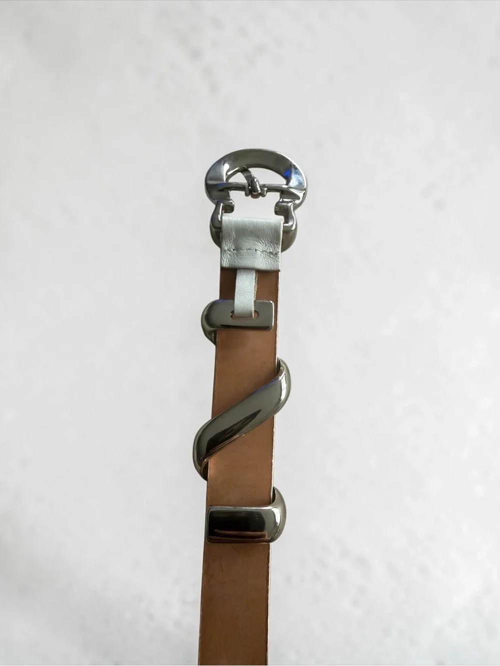 Vintage Garuglieri Made in Italy White Leather Belt with Silver Buckle Size M